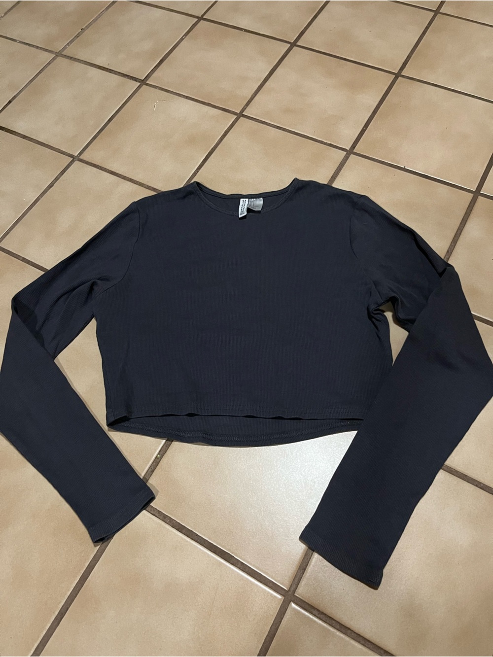 Divided Black Ribbed Long Sleeve Top